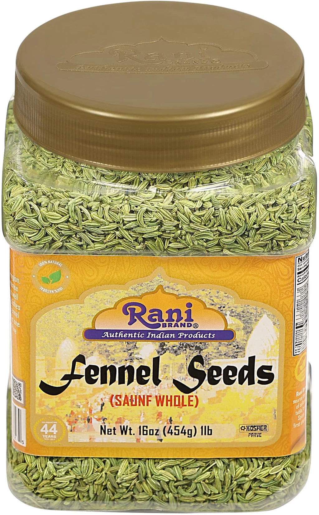 Fennel Seeds (Saunf Sabut) Whole Spice 16Oz (1Lb) 454G PET Jar ~ All Natural | Gluten Friendly | NON-GMO | Vegan | Kosher | Indian Origin