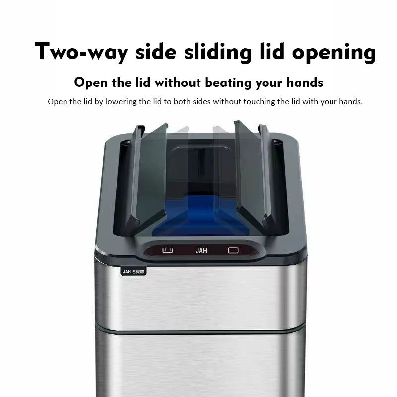 Smart Trash Can 20L Kitchen Two-Way Sensor Dustbin Wastebasket Automatic Bagging Trash Bin Stainless Home Rectangular Waste Bin