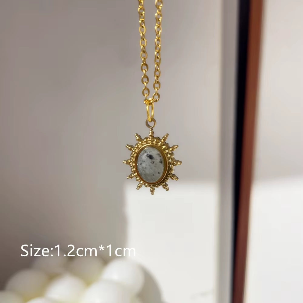 2022 New Gray Enamel round Star Sun Charm Natural Stones Pendants Necklace Stainless Steel Clavicle Chain Jewelry