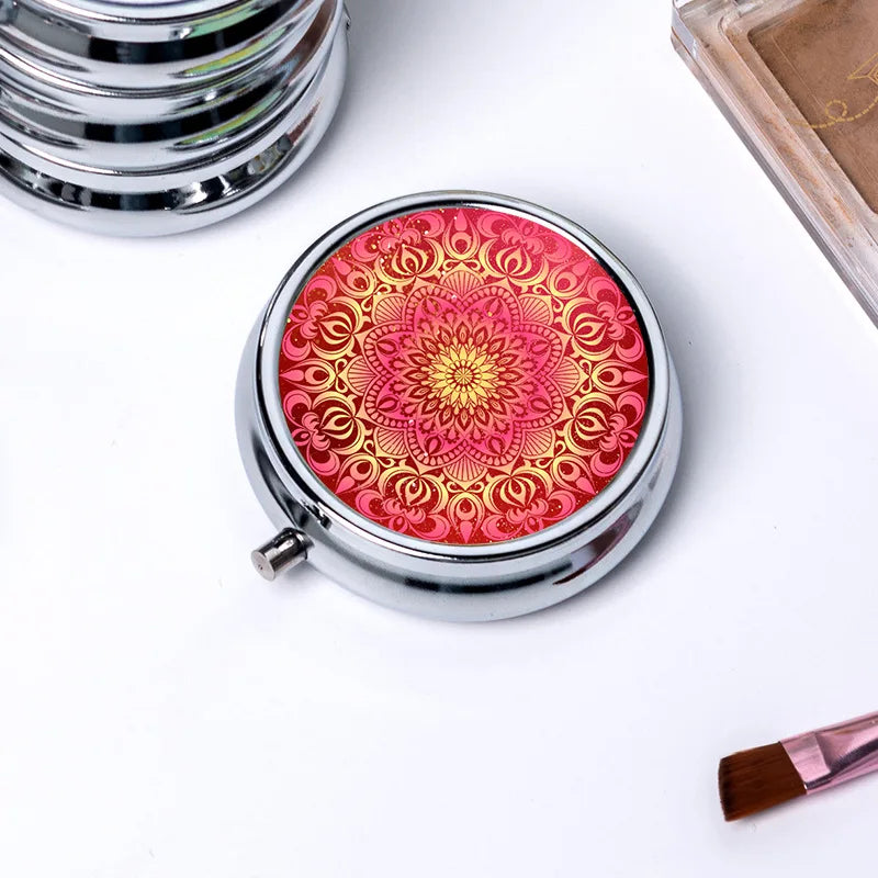 Circular Storage with 3 Compartments Single Compartment Metal Small Medicine Box Jewelry Box Foldable Portable Mini Medicine Box