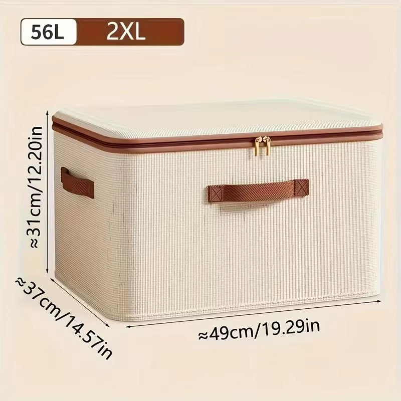 Large Household Storage Box Heavy-Duty Hard Shell Cotton Linen Zipper Storage Organizer Box with Lid for Clothes Toys Blankets
