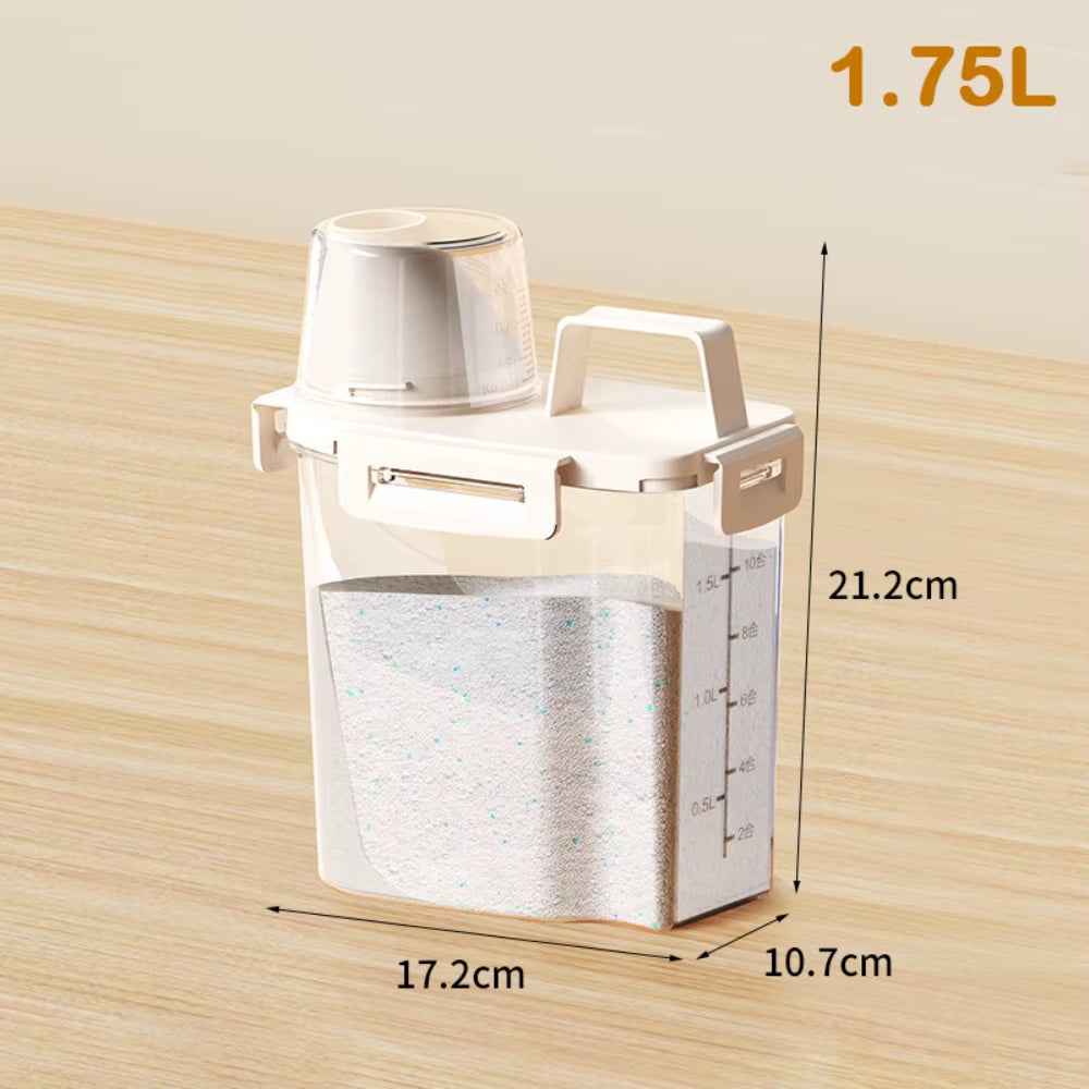 Transparent Laundry Detergent Dispenser Bottle Sealed Multipurpose Laundry Powder Storage Box with Measuring Cup
