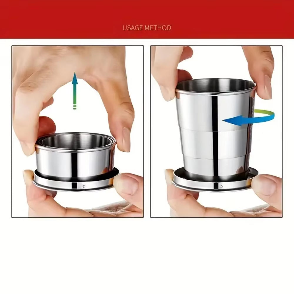 Portable Stainless Steel Folding Cup 70Ml / 150Ml / 250Ml for Outdoor Travel, Foldable and Stretchable for Hiking and Camping