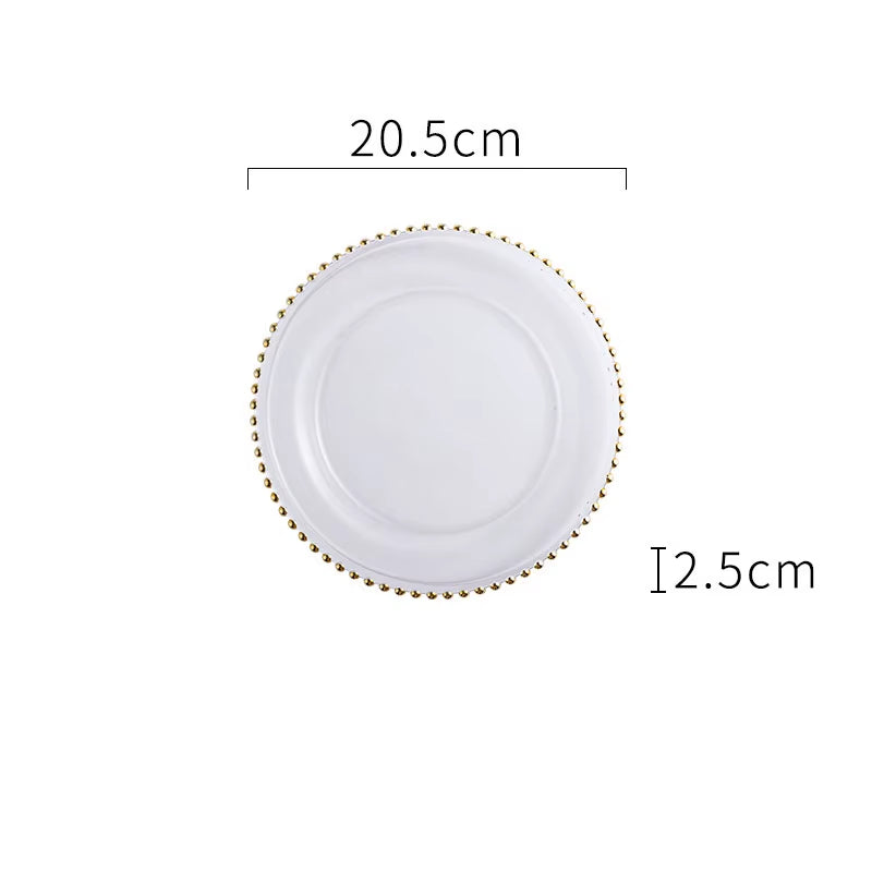 Natural Shell Wood Plates Set Golden Beads Decorative Glass Steak Pasta Plate Serving Tray Dinner Decoration Kitchen Tableware