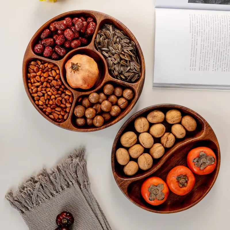 South American Walnut Wood Fruit Tray Divided Snack Plate Solid Wood Living Room Nut Fruit Plate Home Decorative Accessories