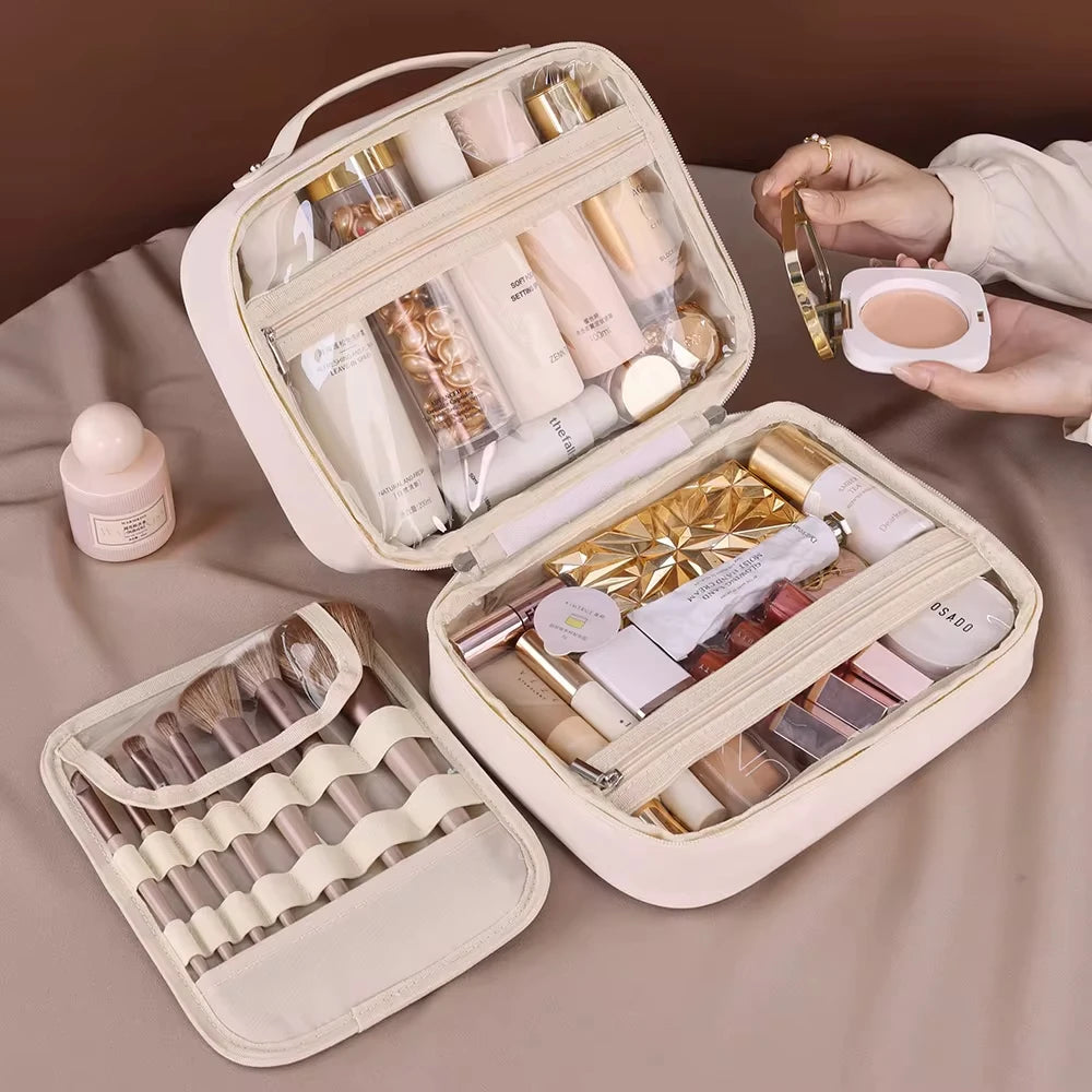 1Pcs Multi-Compartment Toiletry Cosmetics Bag Women Travel Storage Makeup Bag PU Leather Waterproof Make up Bag