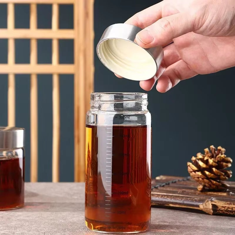 100-500Ml High Borosilicate Glass Bottle with Scale Heat-Resistant Glass Seal Jar Kitchen Seasoning Spices Storage Bottle Gadget