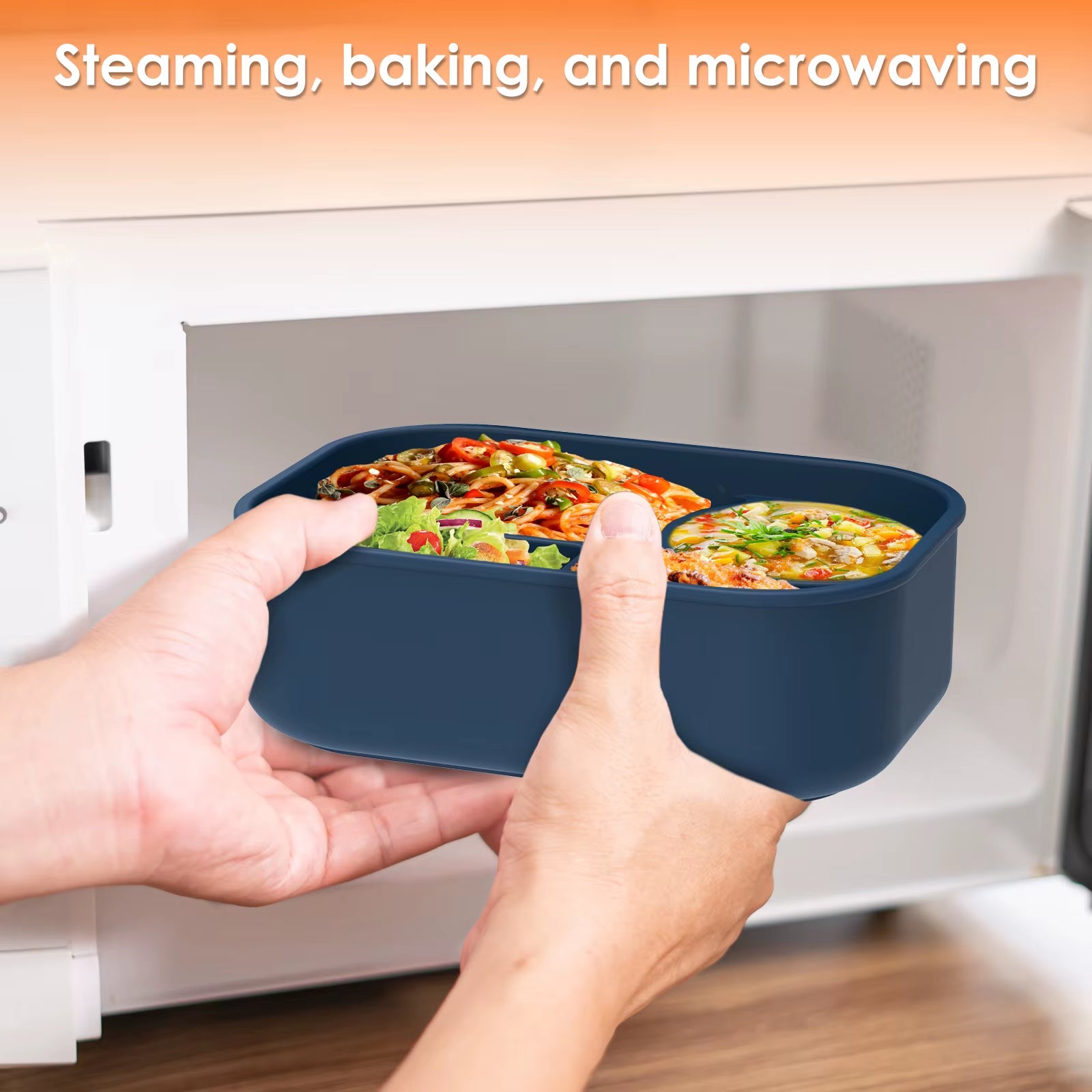 Silicone Bento Box 500Ml Portable Food Storage Container Leakproof Travel Meal Box with 4 Compartment Microwave Safe for Home