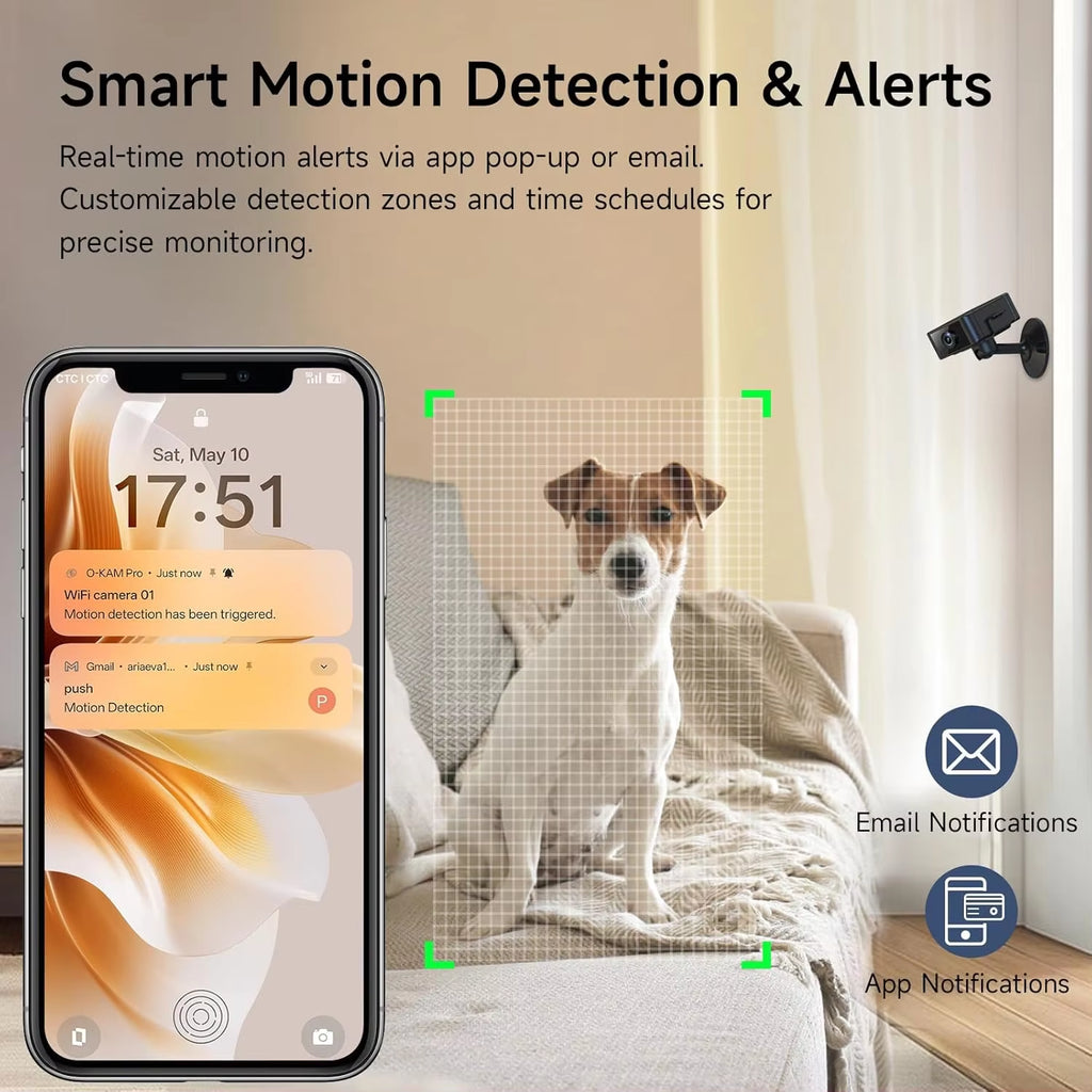 Indoor 4K Security Mini Camera Night Vision 4H Battery Life Motion Detection Alerts Sd/Cloud Storage Phone App Control Baby Cam