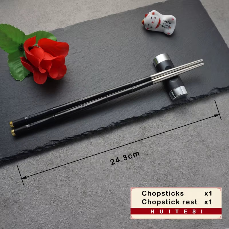 High-End Japanese Stainless Steel Chopsticks Set Metal Non-Slip Steel Chopstick Reusable Food Sushi Sticks Kitchen Tools