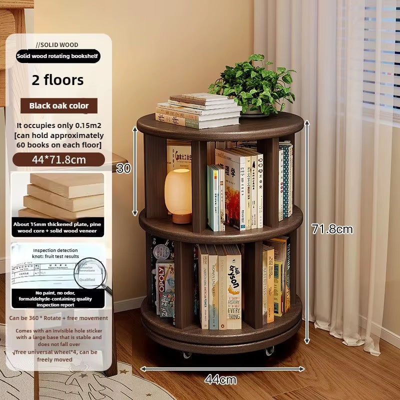 360-Degree Rotating Solid Wood Bookshelf: Floor-To-Ceiling, Wall-Mounted, Narrow Corner Cabinet