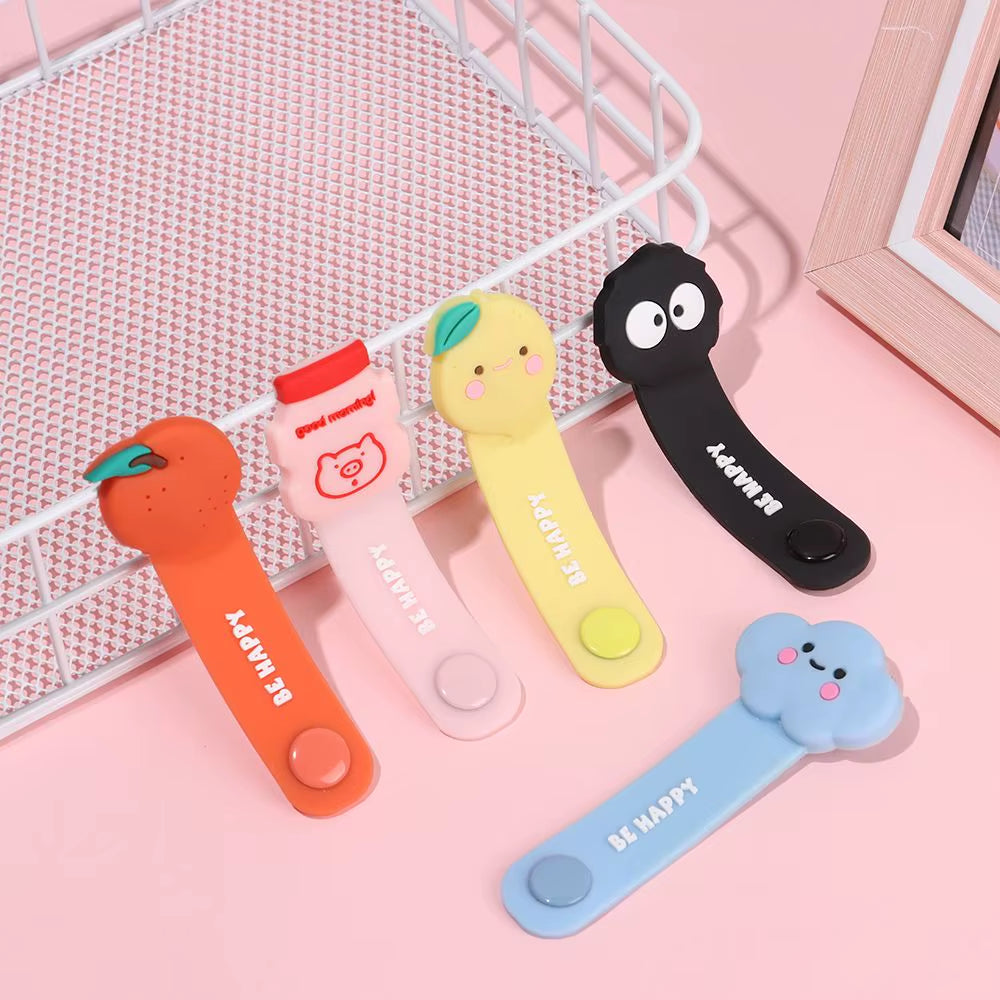 Cute Cartoon Data Cable Organizer Multifunction Cord Protector Bookmark Clips Wire Cord Winder Data Line Storage Earphone Winder
