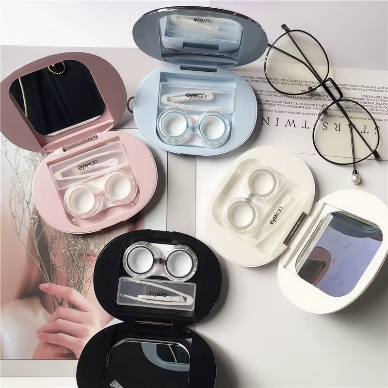 Ultra-Thin Magnetic Attraction round Contact Lens Case with Mirror Storage Box Lens Container Gift Elegant Eye Contacts Case