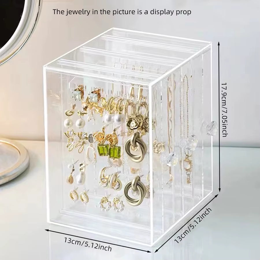 A Clear Earring and Necklace Display Case, Vintage Plastic Storage Case with Drawers for Bracelets, Rings and Accessories