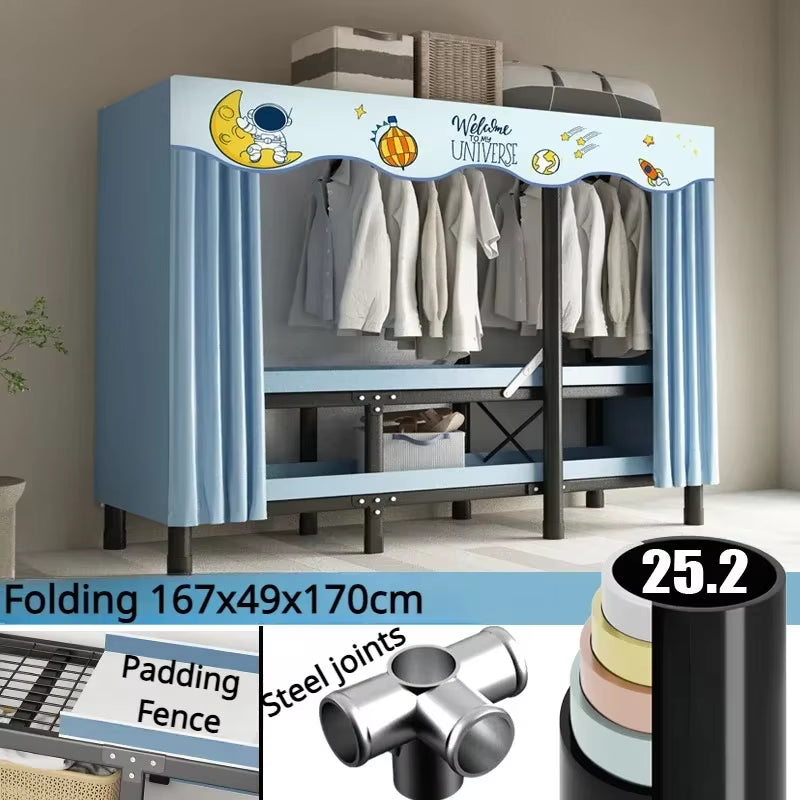 Installation-Free Wardrobe Simple Bedroom Folding Clothing Organizer Storage Cabinet Dustproof Integrated Metal Foldable Closet
