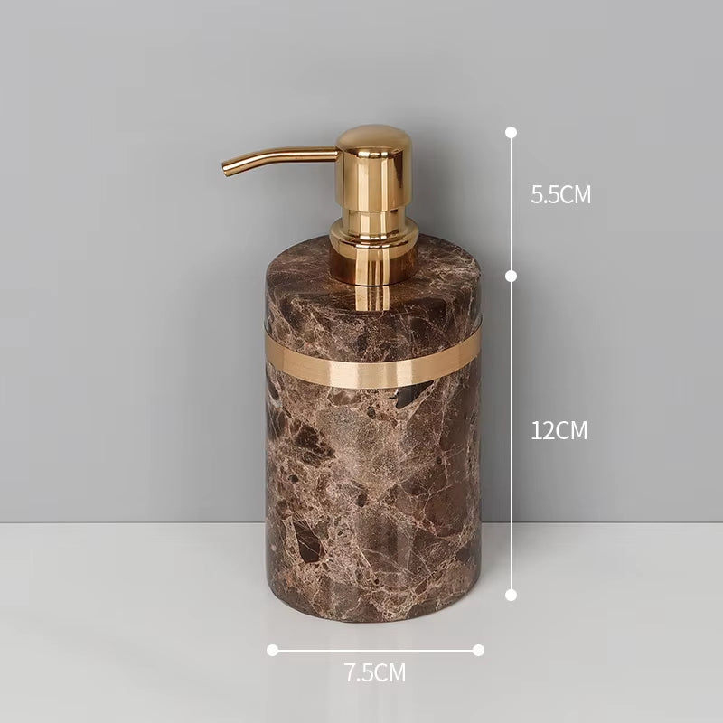 Emperador Dark Natural Marble Bathroom Set Luxury Stone Toothbrush Holder Tooth Mug Soap Dispenser Bathroom Accessories