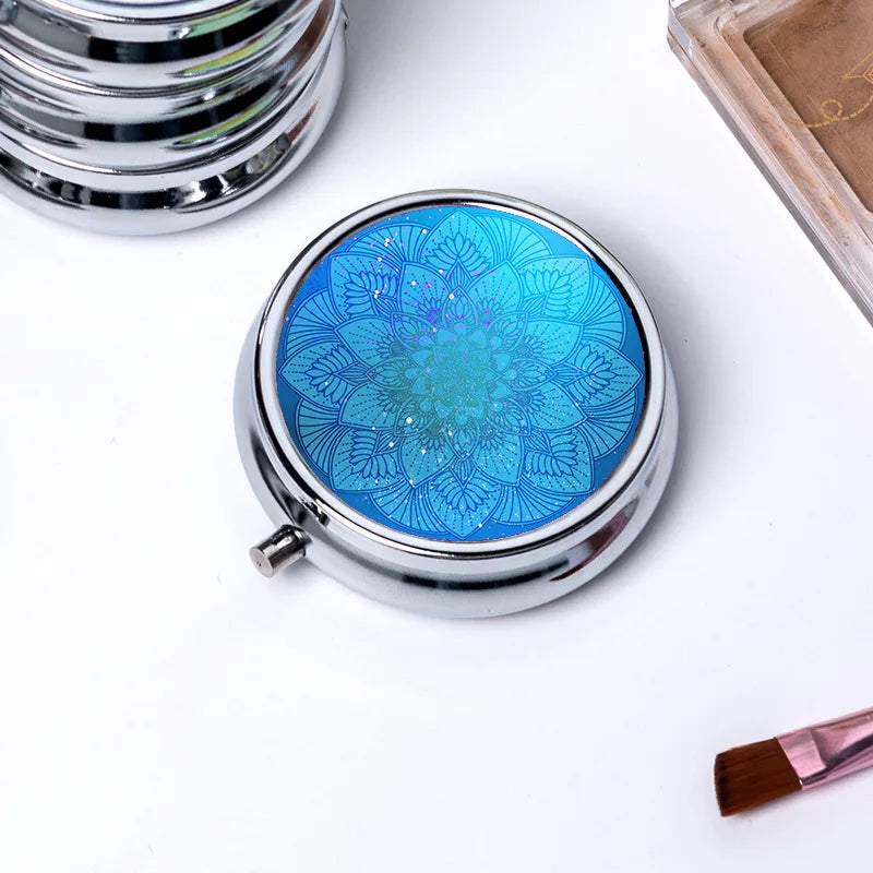 Circular Storage with 3 Compartments Single Compartment Metal Small Medicine Box Jewelry Box Foldable Portable Mini Medicine Box
