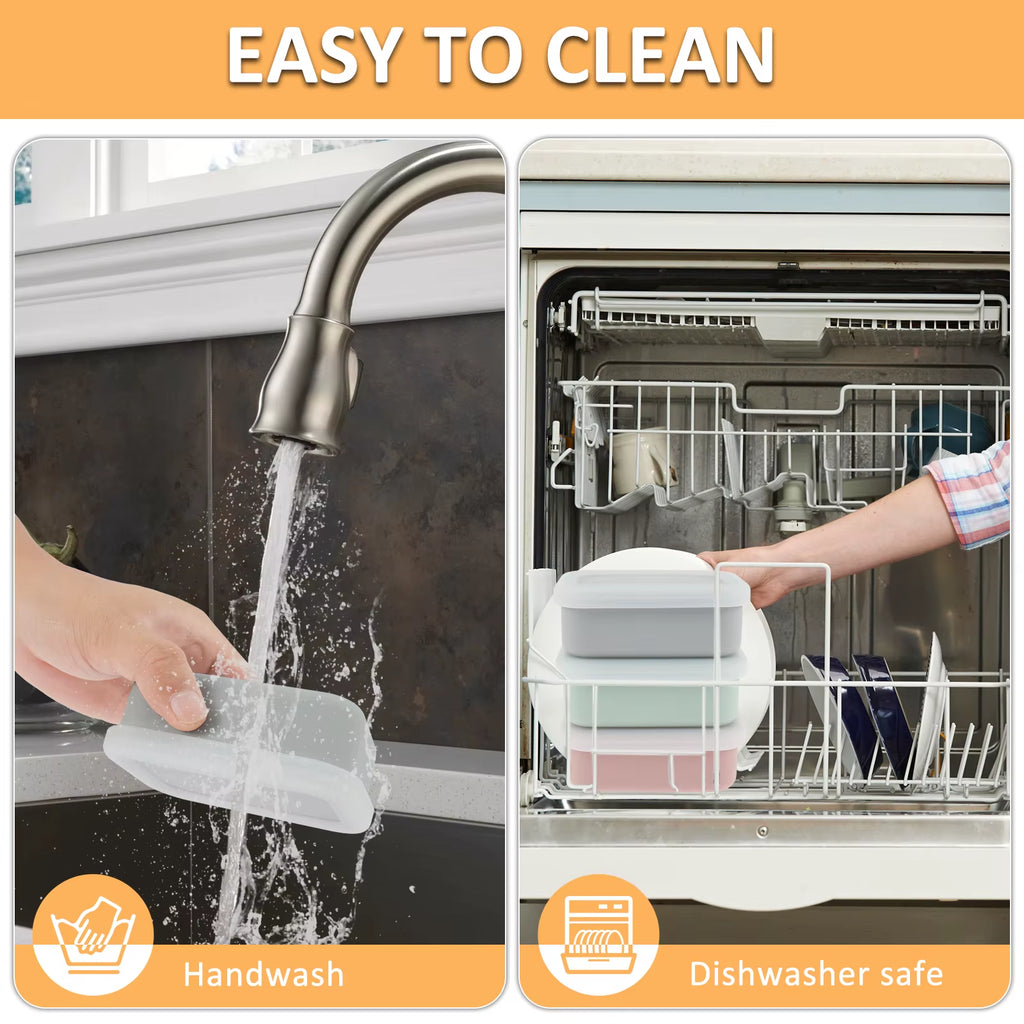 3Pcs Kids Silicone Food Storage Containers Leakproof Silicone Lunch Box Bento Box BPA Free Kitchen Pantry Dishwasher Safe