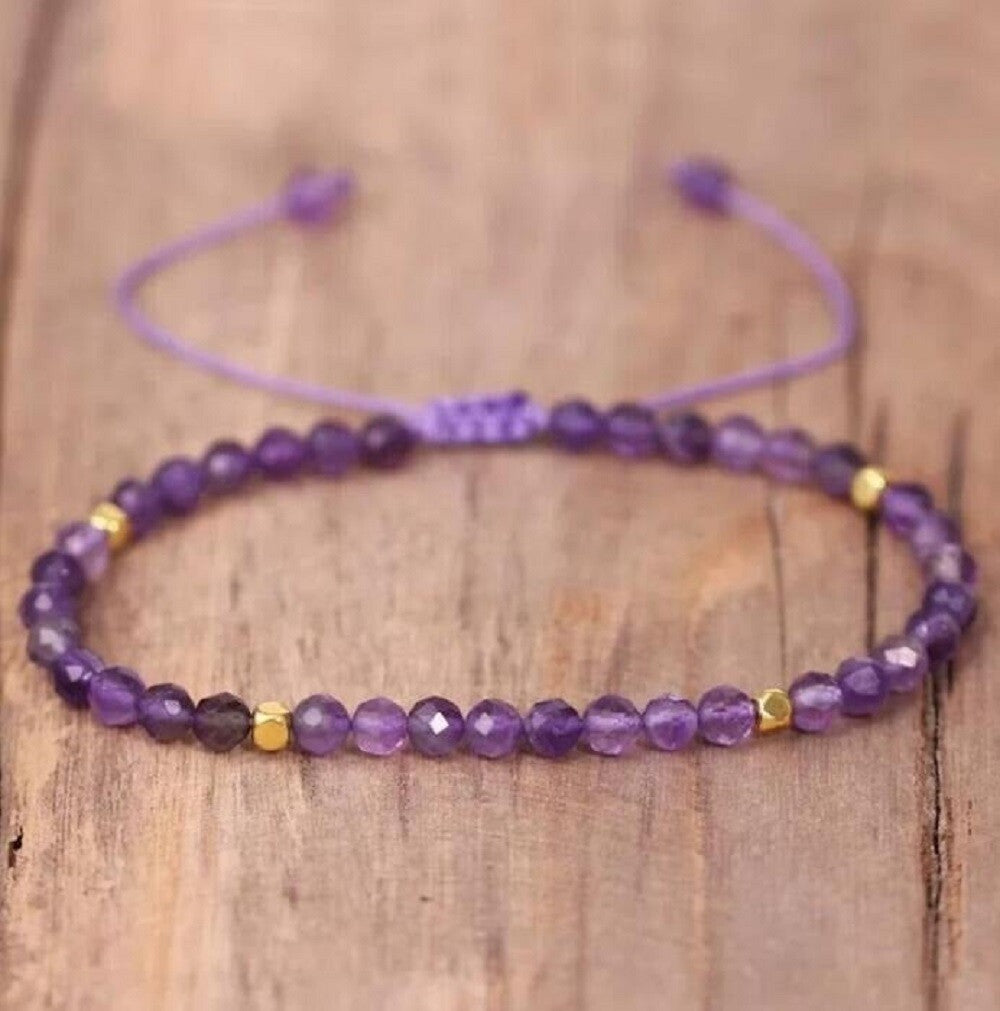 Natural Stone Crystal Dainty Bracelet Amethyst Gemstone Bracelet Handmade