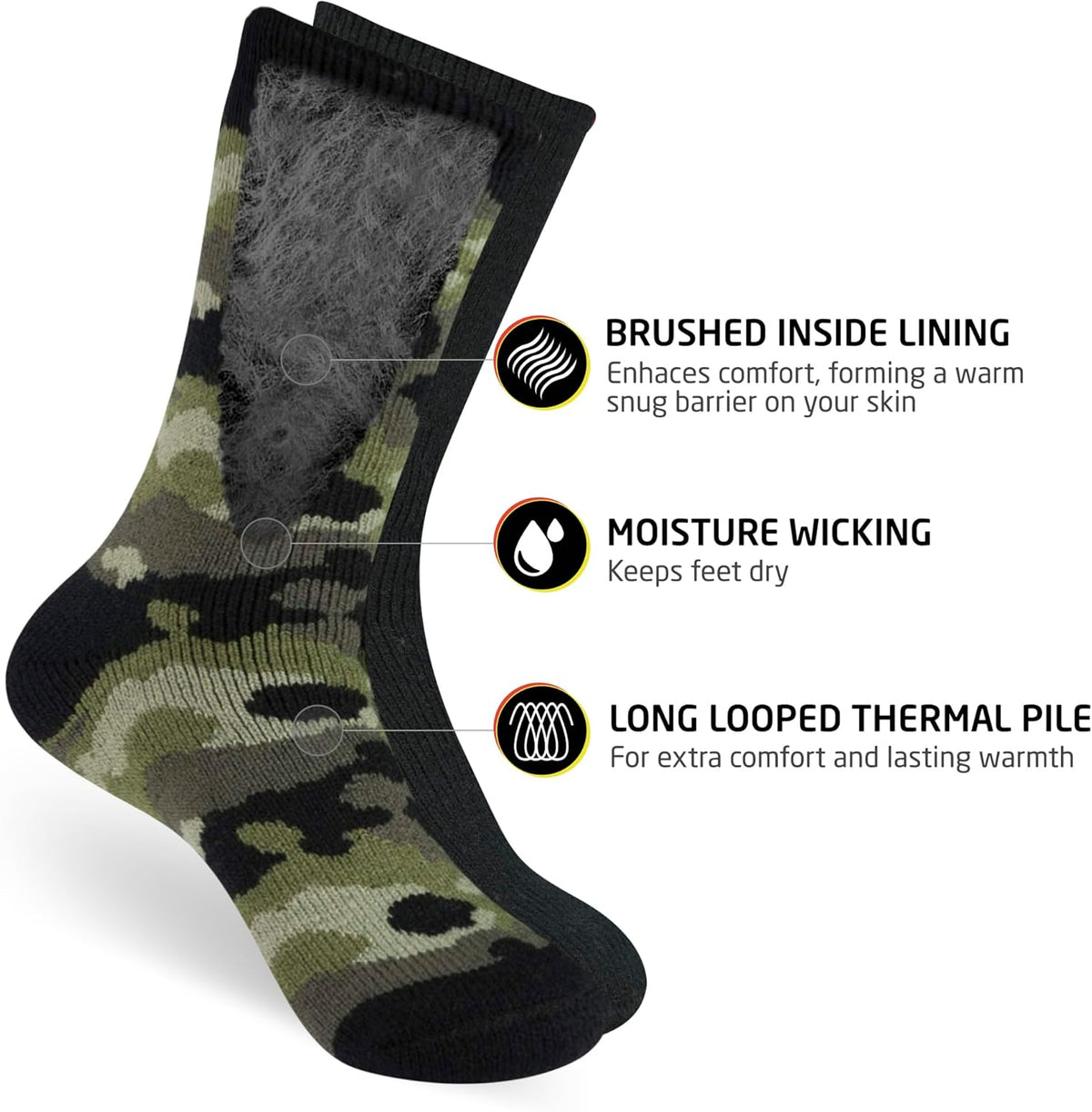 Thermal Socks for Men - Extreme Cold Weather, 2 Pack Thick Warm Socks, Winter Insulated, Size 6-12.5