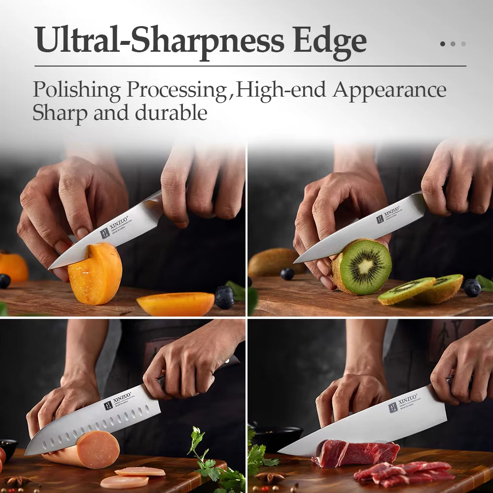 7PCS Kitchen Knife Set Forged German 1.4116 Stainless Steel Sharp Chef Santoku Paring Cleaver Kitchen Scissors Tool Set