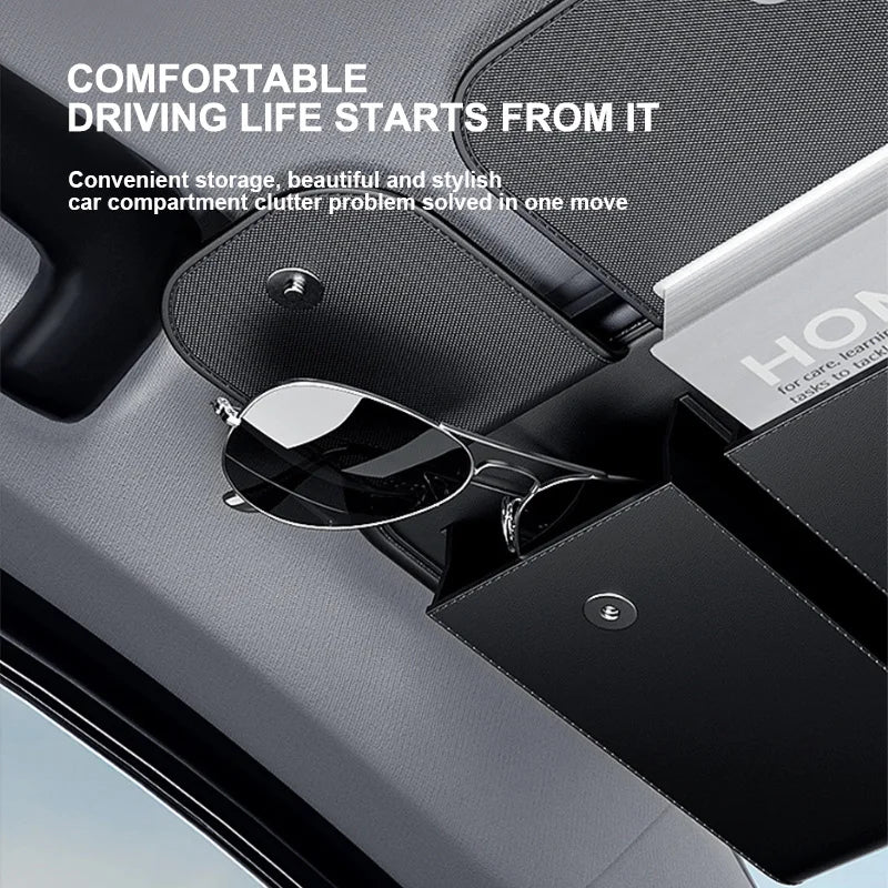 Luxury Car Sun Visor Organizer Universal Visor Panel Storage Bag PU Leahter Multi-Pocket Auto Storage Pouch Glasses Box