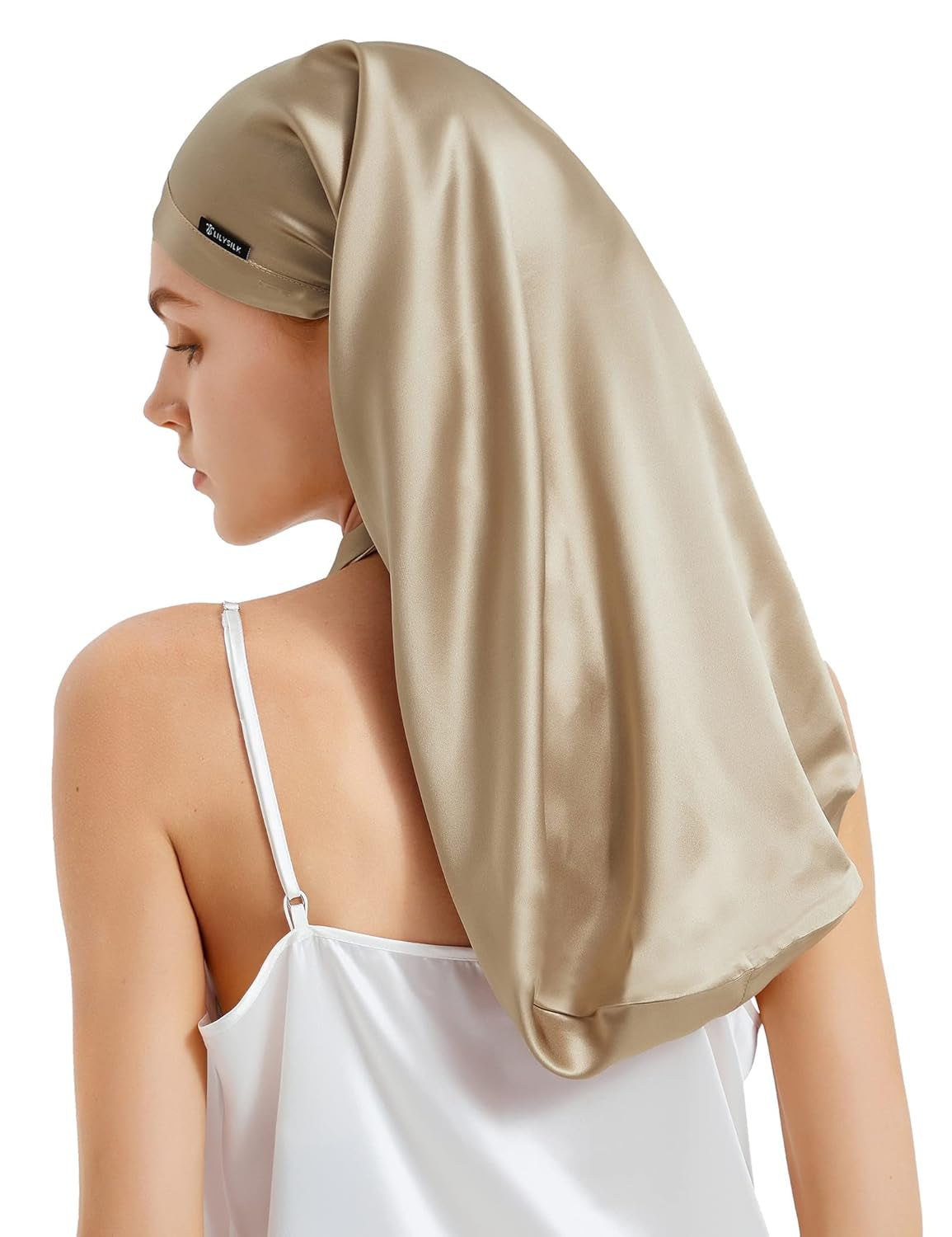 Mulberry Silk Sleep Cap 100% 19 Momme Long Silk Bonnet for Curly Hair, Night Cap for Sleeping, Silk Hair Wrap for Women Coffee