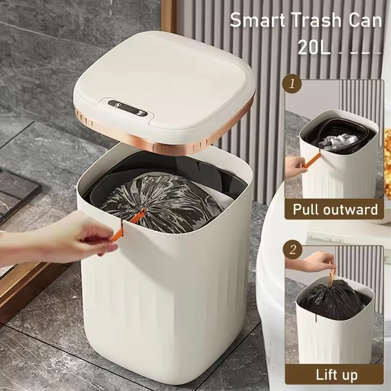 20L Automatic Smart Sensor Trash Can Waterproof Large-Capacity Bathroom Toilet Paper Basket Kitchen Black Trash Bin