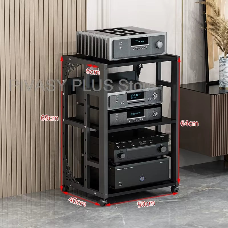 Adjustable 2-5 Tier Audio Rack Steel Frame Media Console E1 Panels Amplifiers Bracket with Wheels for Amp Home Theather Storage