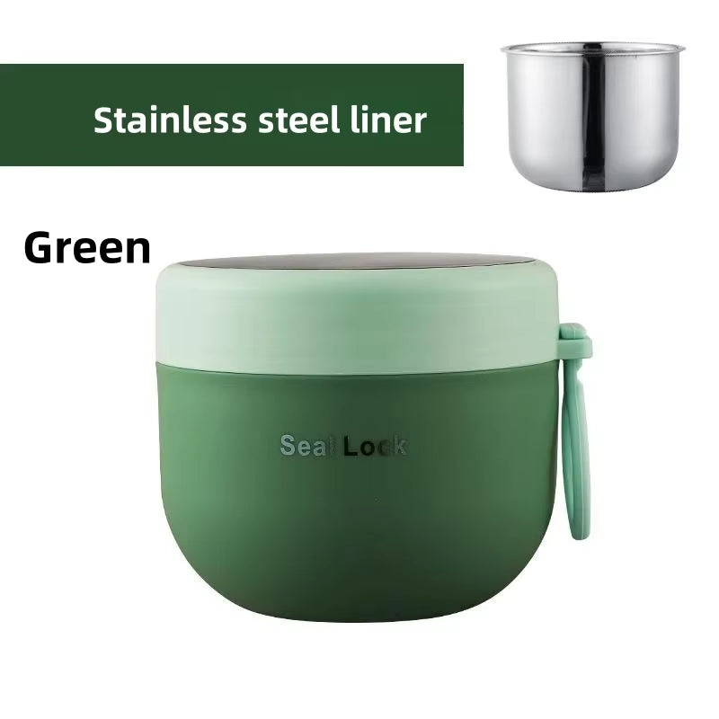 600ML 304 Stainless Steel Soup Noodle Bowls with Lid Microwave Safe Lunch Box Students Office School Reusable Food Container