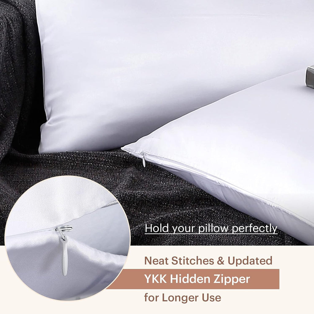 Silk Pillowcase for Hair and Skin Standard-100% Mulberry Silk 19 Momme Both Sides Silk Bed Pillow Cover with Hidden Zipper, 1 Pc (Standard Size 20''X26'', White)