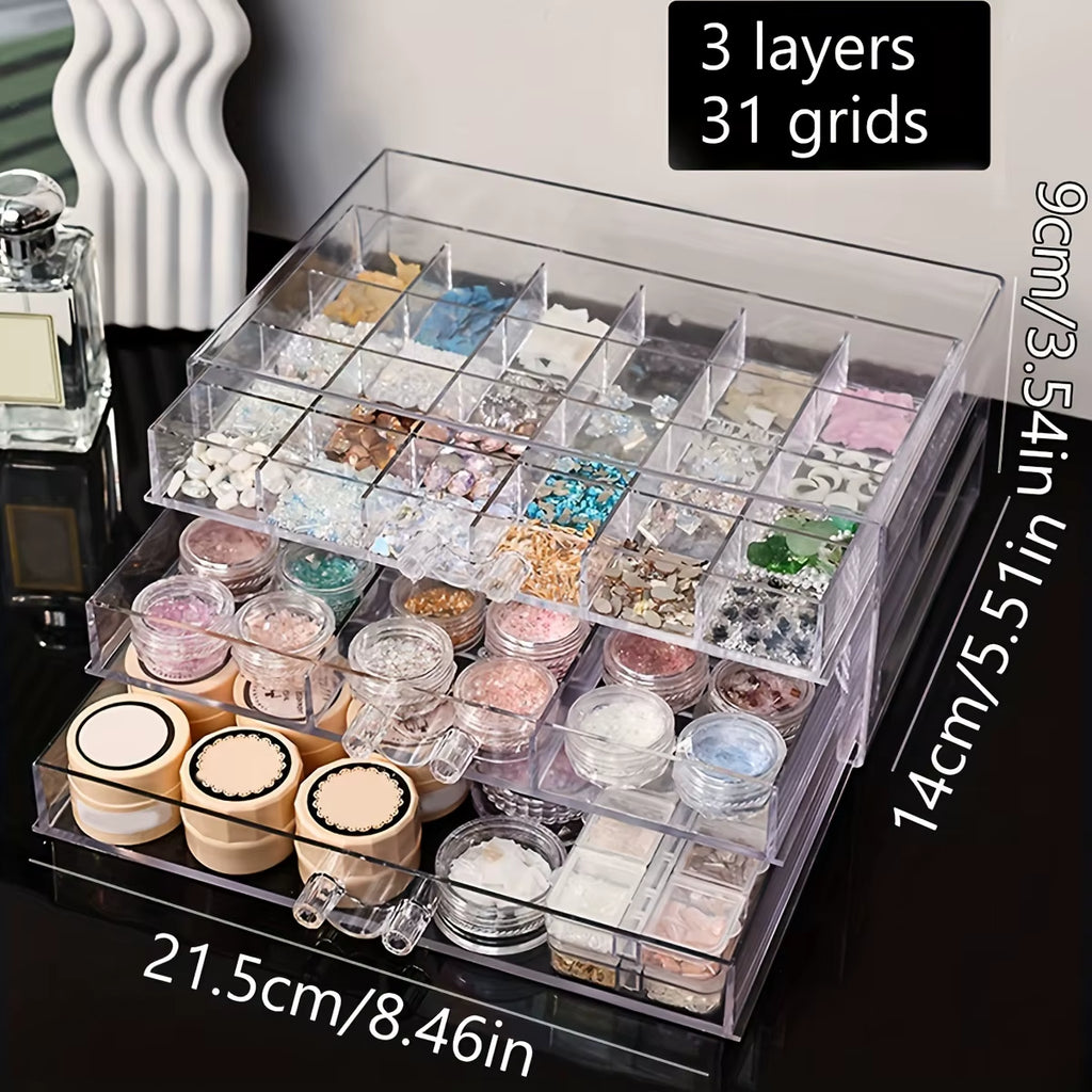 1Pc Acrylic 3-Layer/5-Layer Jewelry Nail Accessories Storage Box, Transparent Ring Jewelry Display Box Room Aesthetic Decoration