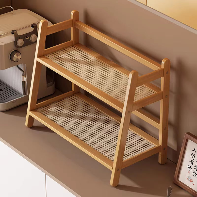 3 Tier Bamboo Shelf Desktop Cabinet Organizer Display Rack Cup Rack Spice Caddy Shelf for Kitchen Makeup Organizer for Vanity