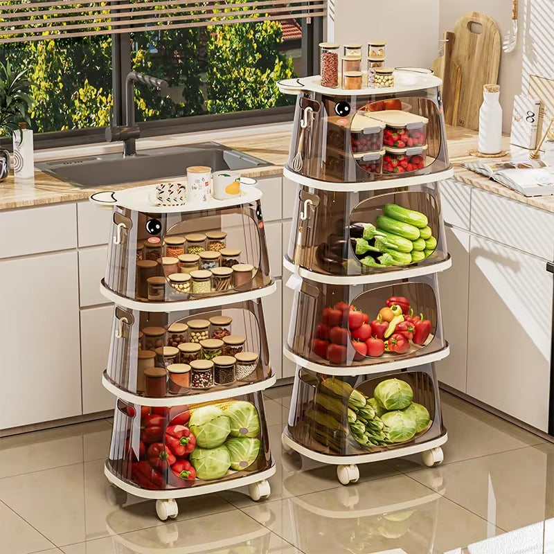 Foldable Multi Tier Rolling Kitchen Storage Trolley Cart Portable Organizer Wheels Vegetable Fruit Pantry Home Utility Furniture