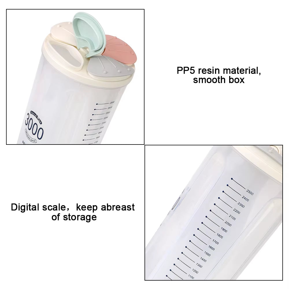 Compartment Plastic Sealed Multifunction Rotating Dry Food Rice Container Kitchen Food Storage Tank Transparent Storage Box