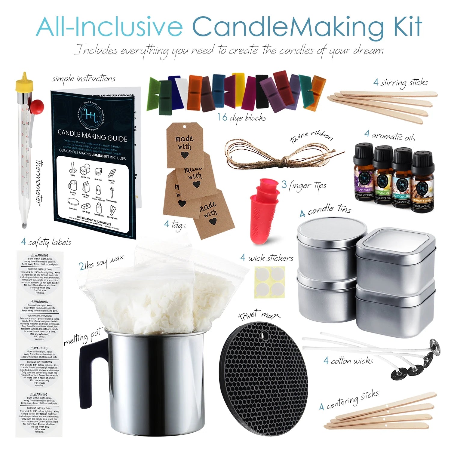 Hearth and Harbor Complete DIY Candle Making Kit Supplies for Adults and Children