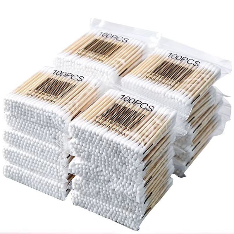 100Pcs Disposable Double-Ended Cotton Swabs for Ear Cleaning and Makeup Removal
