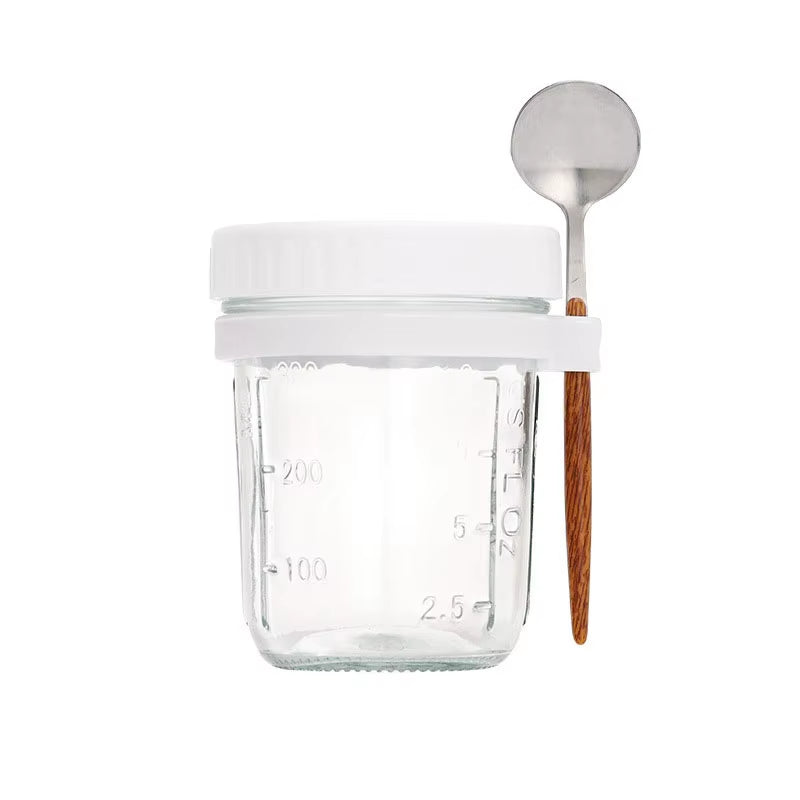 High-Value Oat Cup Transparent Glass with Lid and Spoon, Good Sealing with Scale , Simple and Multi-Color Optional Breakfast Cup