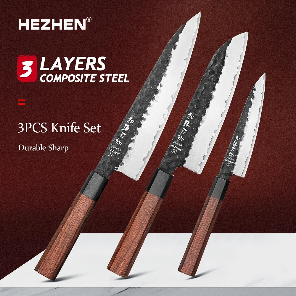 1PC-5PC Kitchen Knife Set Chef Utility Stainless Steel 3 Layers Composite Steel Santoku Nakiri Kitchen Accessories