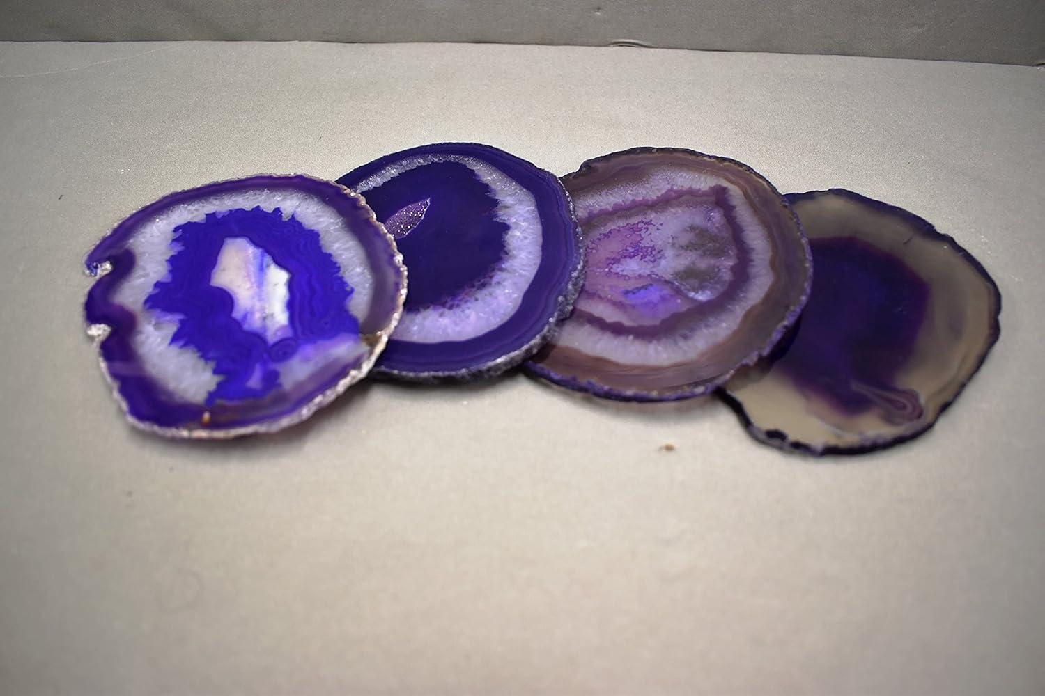 Purple Agate Stone Coasters - Set of 4, Polished Geode Drink Mats for Dining & Coffee Table & Kitchen Geode Decor Non-Toxic 4.5-5" Diameter