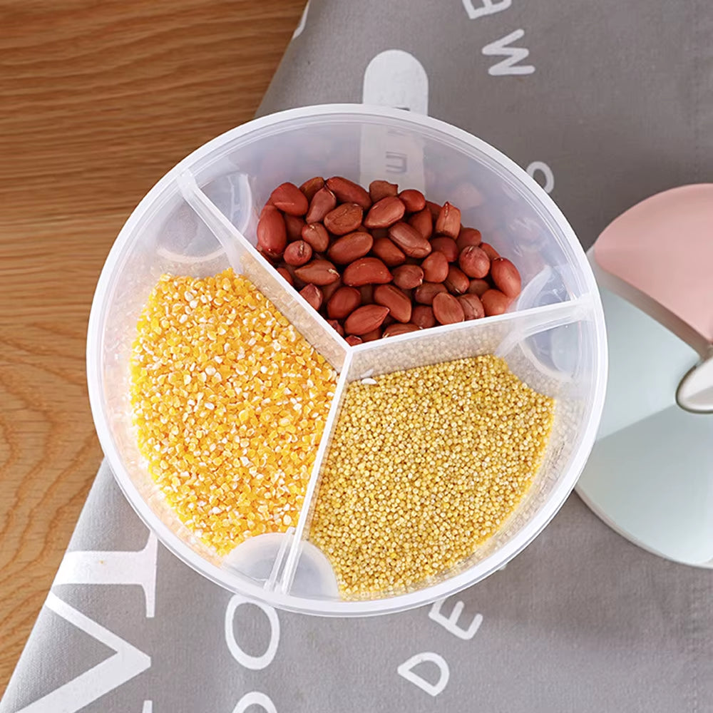 Compartment Plastic Sealed Multifunction Rotating Dry Food Rice Container Kitchen Food Storage Tank Transparent Storage Box