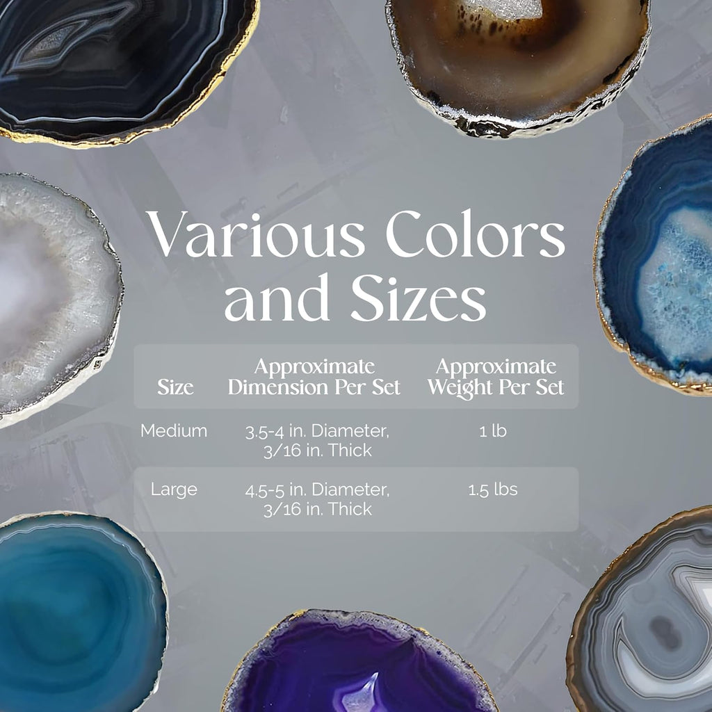 Purple Agate Stone Coasters - Set of 4, Polished Geode Drink Mats for Dining & Coffee Table & Kitchen Geode Decor Non-Toxic 4.5-5" Diameter