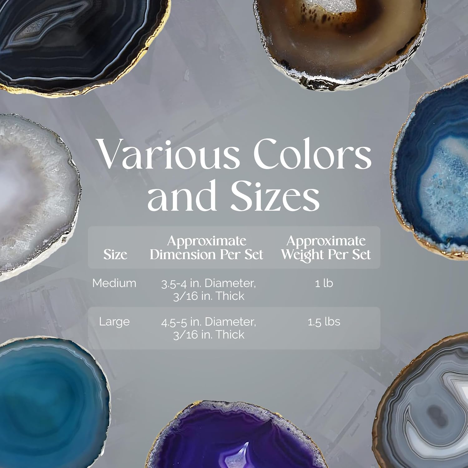 Purple Agate Stone Coasters - Set of 4, Polished Geode Drink Mats for Dining & Coffee Table & Kitchen Geode Decor Non-Toxic 4.5-5" Diameter