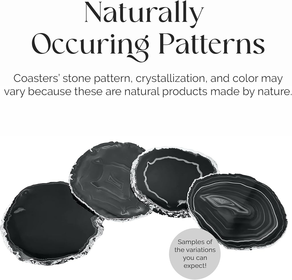 Purple Agate Stone Coasters - Set of 4, Polished Geode Drink Mats for Dining & Coffee Table & Kitchen Geode Decor Non-Toxic 4.5-5" Diameter