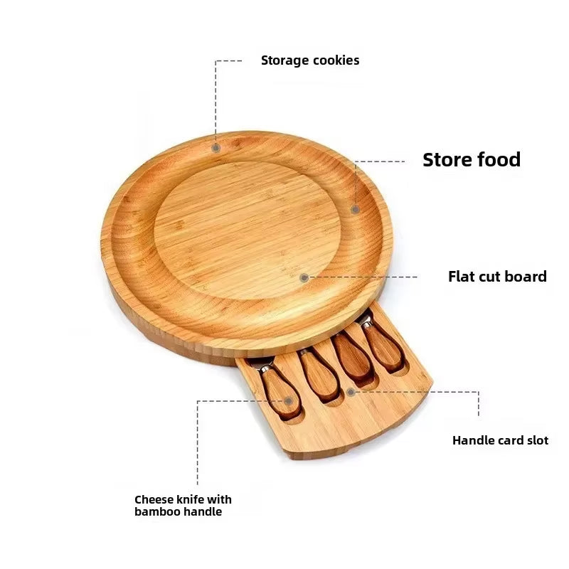 Portable Cheese Platter Tableware Set Deli Board Bake Cake Large Bamboo Rectangle Steak Pizza Tray Plate Including Knife & Fork