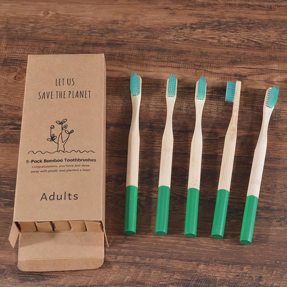 Bamboo Toothbrush 5Pack Adult Medium Bristles Eco Friendly Cepillo Dientes Bambu Oral Care Toothbrush Clareador De Dente Brushes