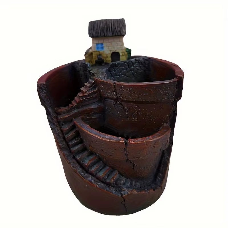 Mini House Figurine Resin Flower Pot Sky City Creative Planter for Flower Pot Herb Cacti Succulent Plants Home Garden Decoration