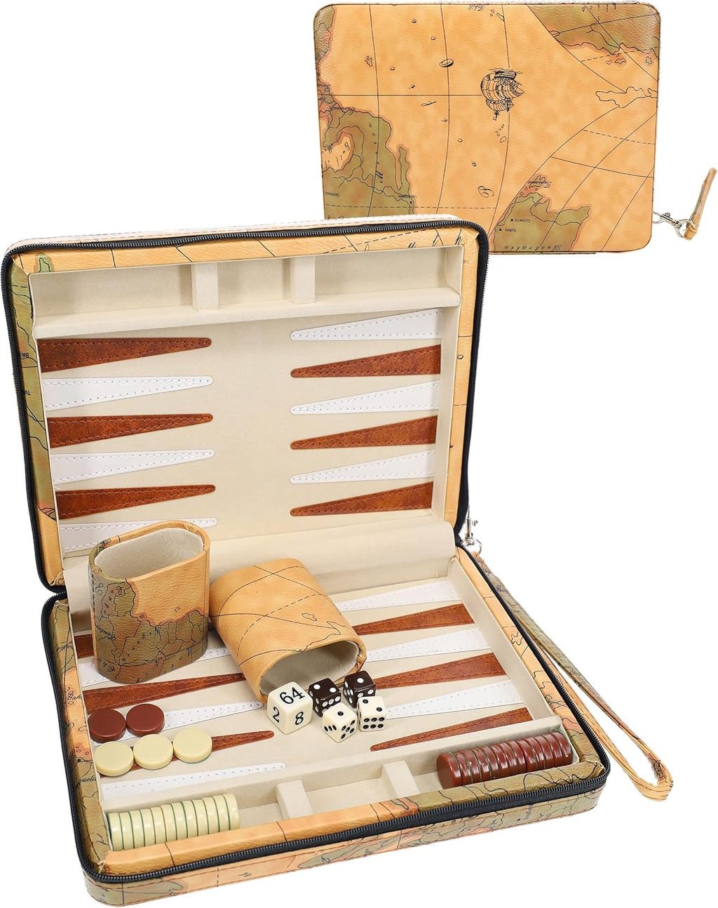 Magnetic Map Style Backgammon Board and Carrying Strap - Board Games for Adults, Travel Games, Travel Backgammon Sets for Adults