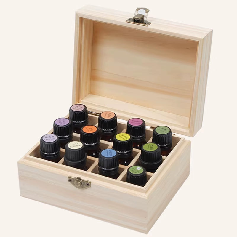Wooden Storage Box 12/25 Slots Carry Organizer Essential Oil Bottles Aromatherapy Container Storage Box Case