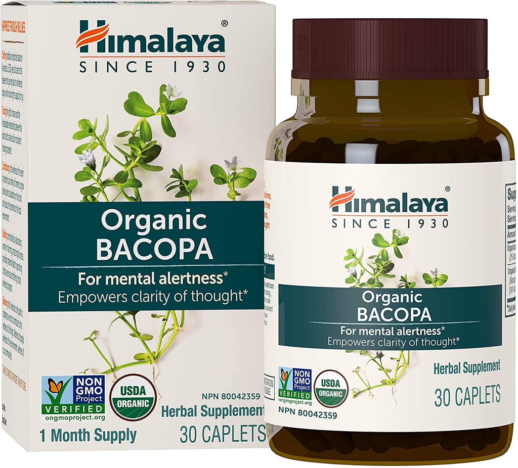 Organic Bacopa Monnieri Nootropic Herbal Supplement, Mental Alertness, Memory, Cognition, 30 Caplets